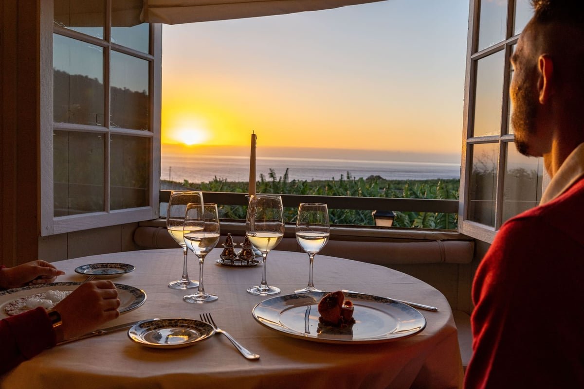 Sunset view from a table at El Sitio in Hotel Hacienda de Abajo